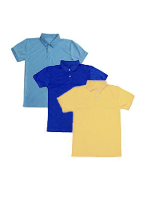 Polo Shirts: Pale Blue-Blue-Yellow
